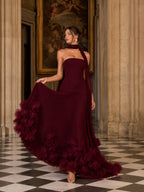 Women’s Burgundy Elegant Strapless Sleeveless Slim Maxi Evening Dress