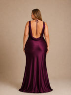 Women’s Mint Green Elegant Satin Cowl Neck Sleeveless Mermaid Maxi Dress