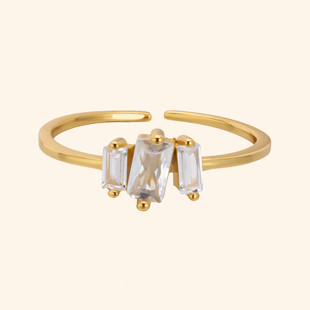 925 Sterling Silver Baguette Crystal Adjustable Open Ring