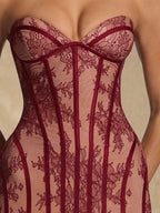 Women’s Black Elegant Lace Strapless Corset Maxi Dress
