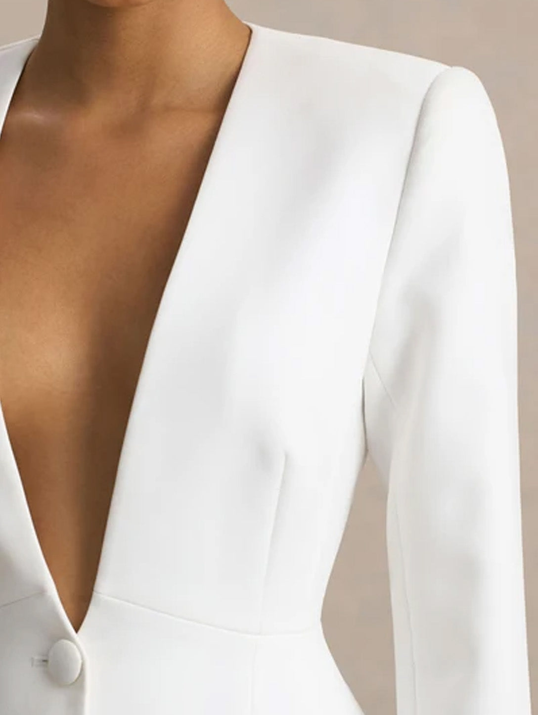 Women's Tailored Deep V-Neck Long Sleeve Blazer and Wide-Leg Pants Set with Three-Button Detail