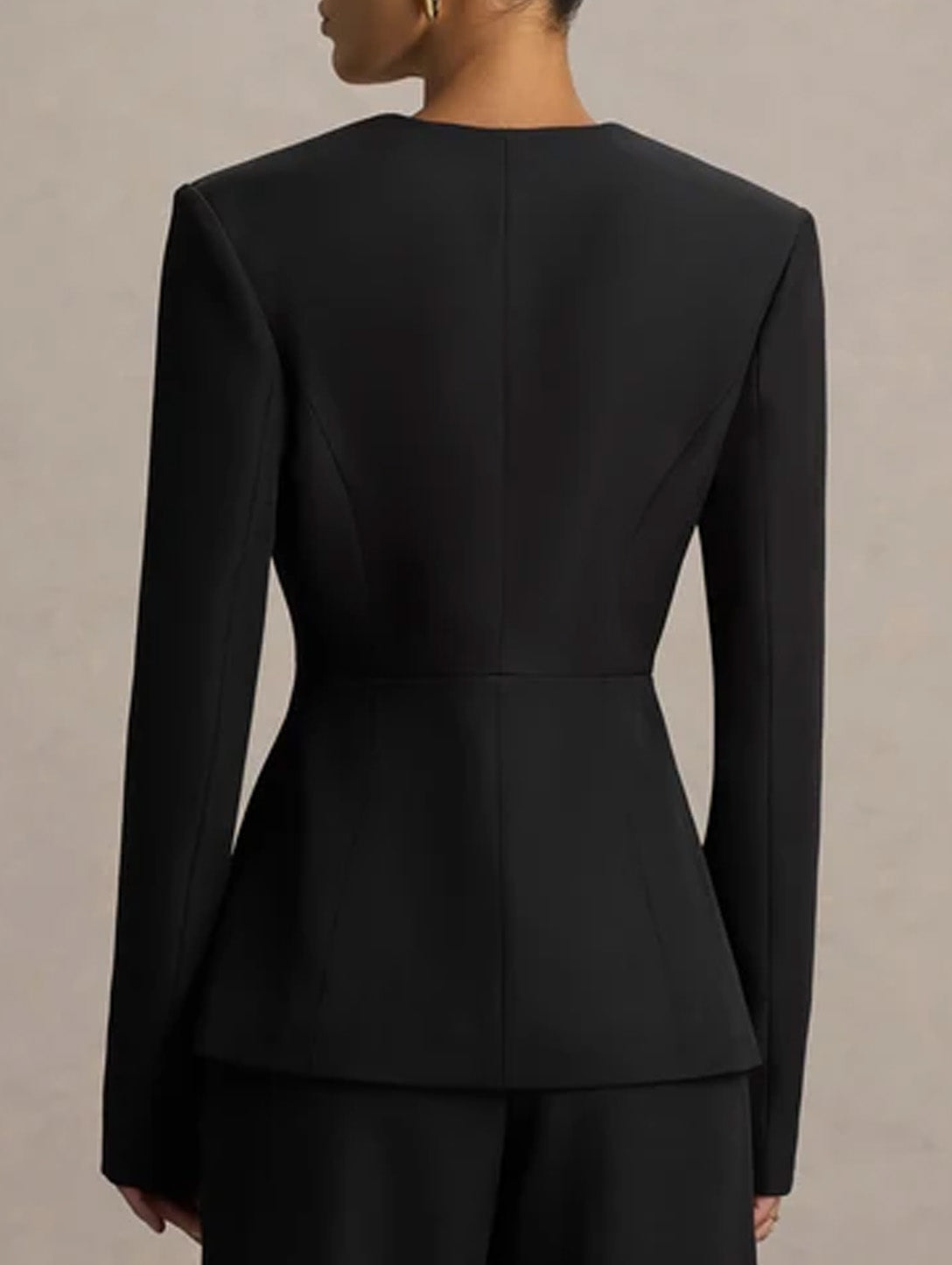 Women's Tailored Deep V-Neck Long Sleeve Blazer and Wide-Leg Pants Set with Three-Button Detail