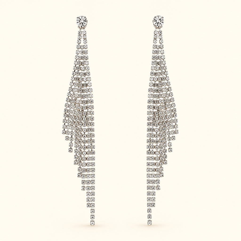 Women’s Silver-Tone Crystal Rhinestone Long Tassel Drop Earrings