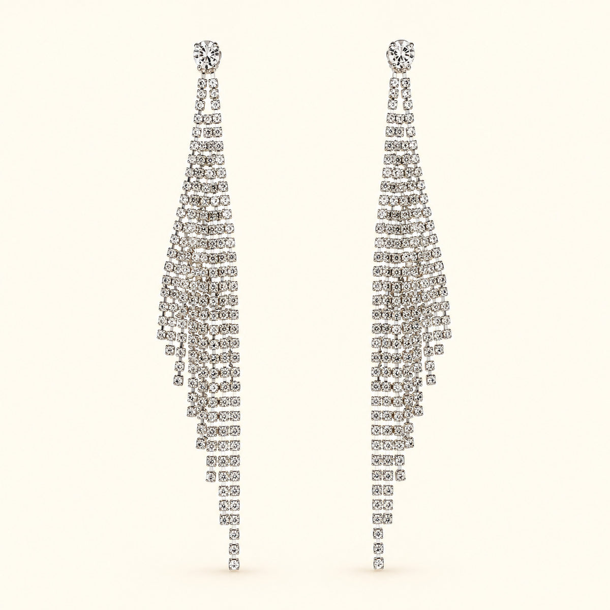 Women’s Silver-Tone Crystal Rhinestone Long Tassel Drop Earrings