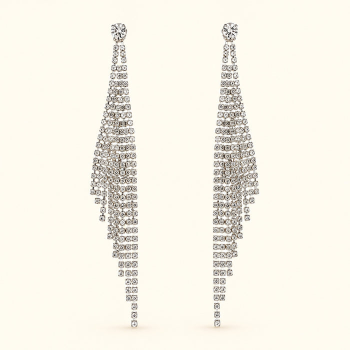 Women’s Silver-Tone Crystal Rhinestone Long Tassel Drop Earrings