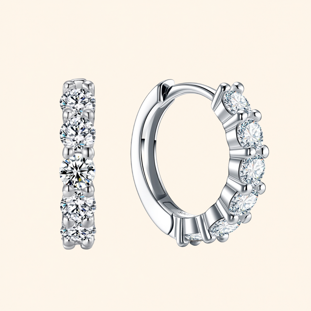 S925 Sterling Silver D Color Moissanite Huggie Hoop Earrings – VVS1, 0.5CT