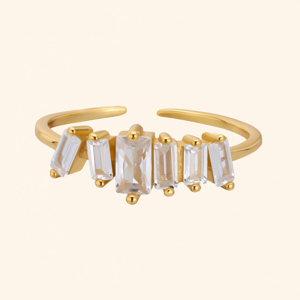925 Sterling Silver Baguette Crystal Adjustable Open Ring