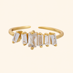 925 Sterling Silver Baguette Crystal Adjustable Open Ring