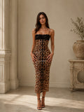 Women’s Leopard Print Elegant Lace Strap Maxi Dress