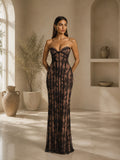 Women’s Black Elegant Lace Strapless Corset Maxi Dress