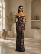 Women’s Black Elegant Lace Strapless Corset Maxi Dress