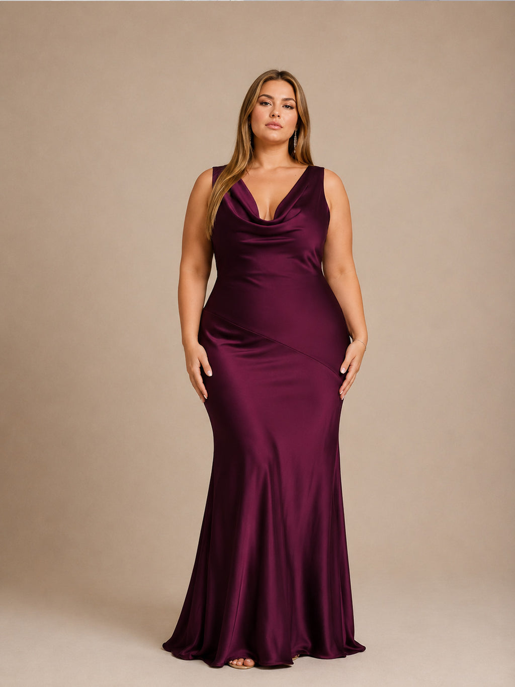 Women’s Mint Green Elegant Satin Cowl Neck Sleeveless Mermaid Maxi Dress
