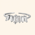 925 Sterling Silver Baguette Crystal Adjustable Open Ring