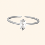 925 Sterling Silver Baguette Crystal Adjustable Open Ring