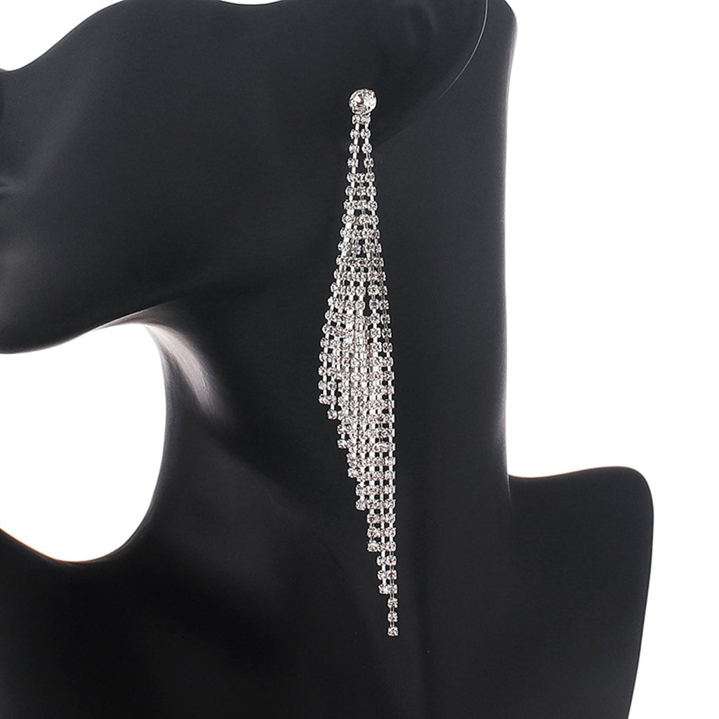 Women’s Silver-Tone Crystal Rhinestone Long Tassel Drop Earrings
