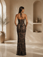 Women’s Black Elegant Lace Strapless Corset Maxi Dress