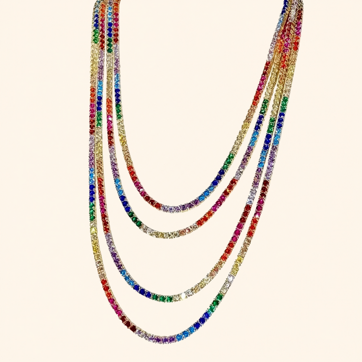 Multicolor Crystal Tennis Necklace – Gold, Silver & Rose Gold