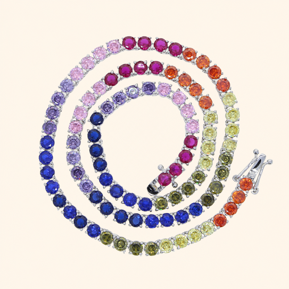 Multicolor Crystal Tennis Necklace – Gold, Silver & Rose Gold