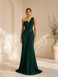 Women’s Green Draped Chiffon One-Shoulder Sleeveless Slim Mermaid Maxi Dress