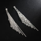 Women’s Silver-Tone Crystal Rhinestone Long Tassel Drop Earrings