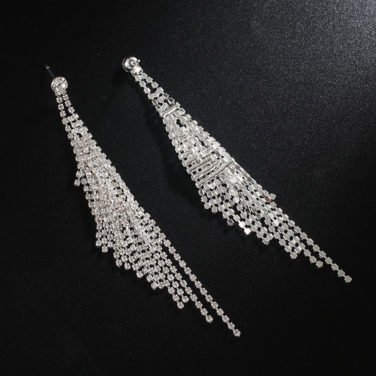 Women’s Silver-Tone Crystal Rhinestone Long Tassel Drop Earrings