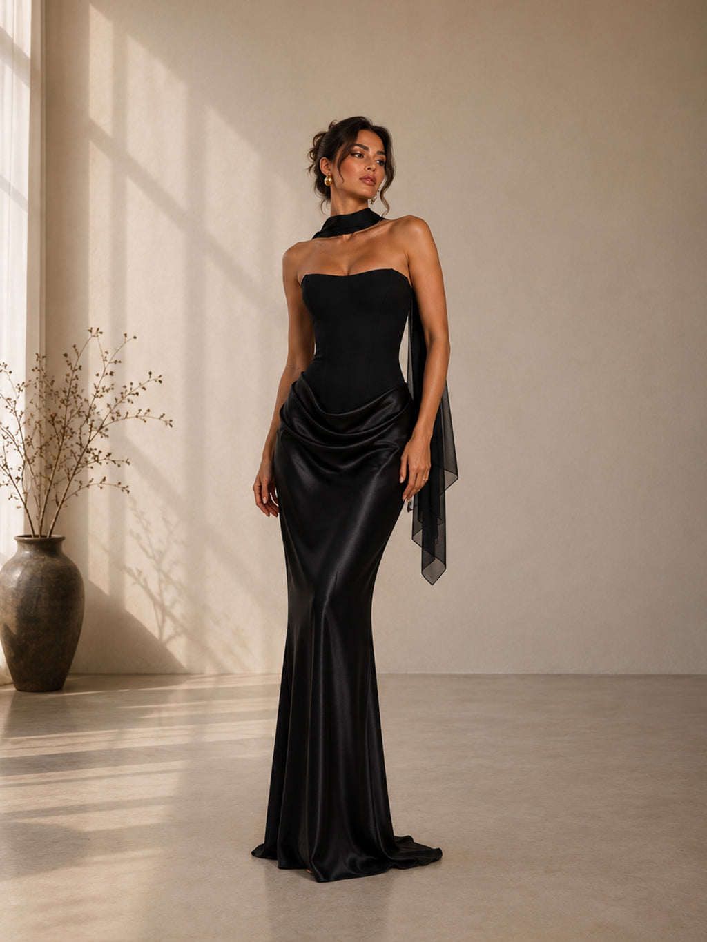 Women’s Elegant Satin Sweetheart Strapless Sleeveless Slim Maxi Evening Dress
