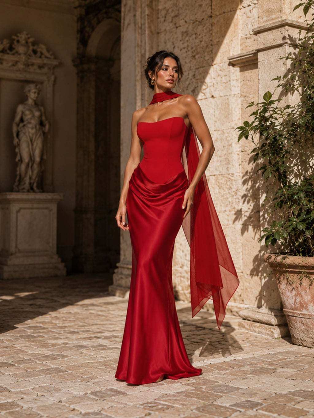 Women’s Elegant Satin Sweetheart Strapless Sleeveless Slim Maxi Evening Dress