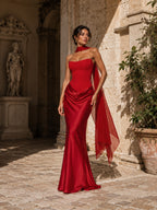 Women’s Elegant Satin Sweetheart Strapless Sleeveless Slim Maxi Evening Dress
