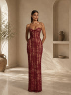 Women’s Black Elegant Lace Strapless Corset Maxi Dress