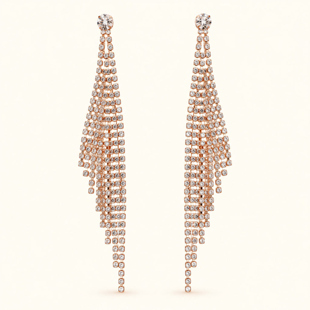 Women’s Silver-Tone Crystal Rhinestone Long Tassel Drop Earrings