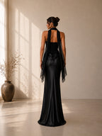 Women’s Elegant Satin Sweetheart Strapless Sleeveless Slim Maxi Evening Dress
