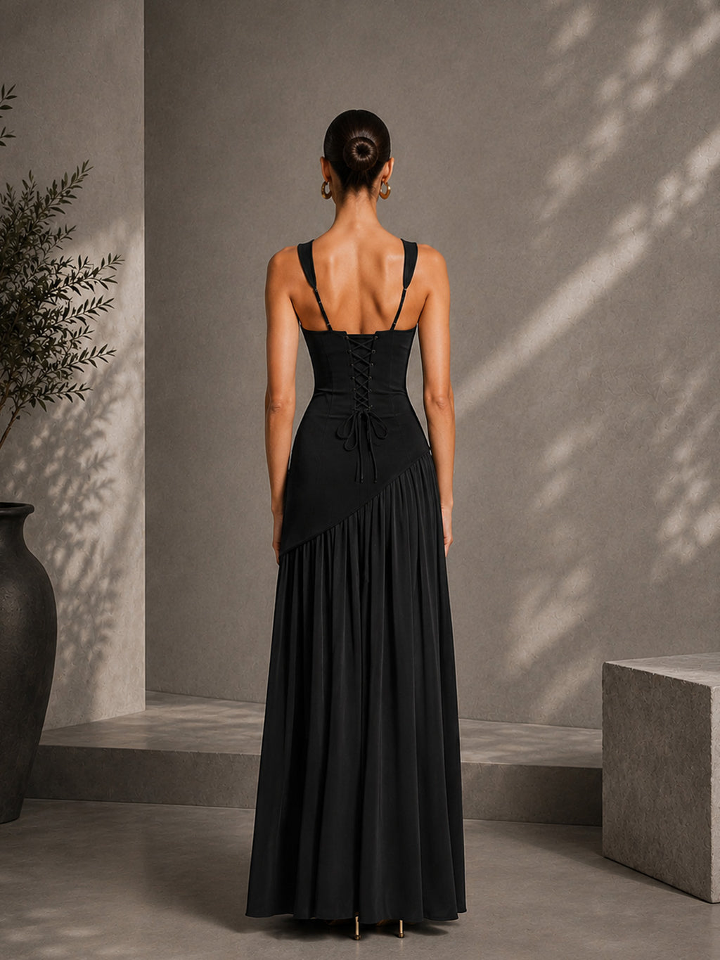 Women’s Olive Green Elegant Stretch Woven Square Neck Sleeveless Slim Maxi Dress