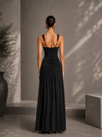 Women’s Olive Green Elegant Stretch Woven Square Neck Sleeveless Slim Maxi Dress