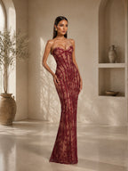 Women’s Black Elegant Lace Strapless Corset Maxi Dress