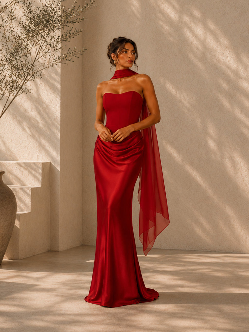 Women’s Elegant Satin Sweetheart Strapless Sleeveless Slim Maxi Evening Dress
