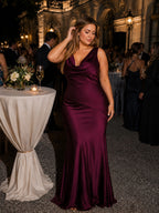 Women’s Mint Green Elegant Satin Cowl Neck Sleeveless Mermaid Maxi Dress