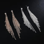 Women’s Silver-Tone Crystal Rhinestone Long Tassel Drop Earrings