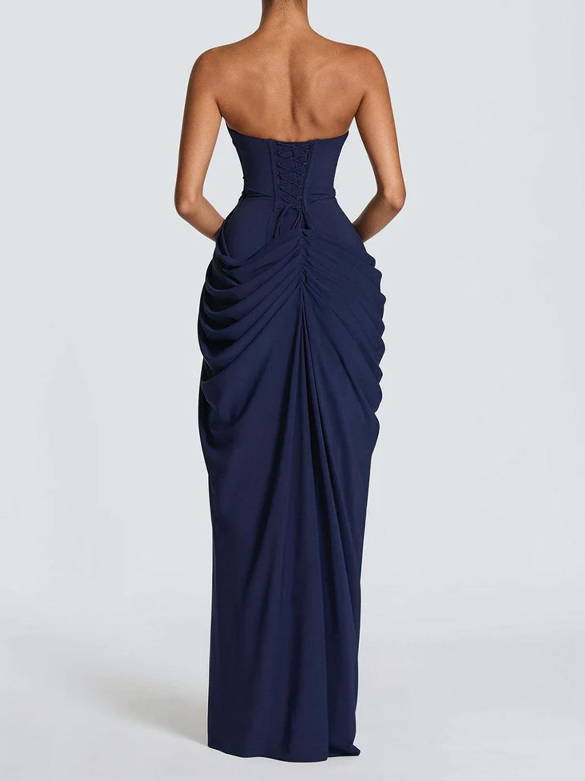 Women’s Pale Yellow Glamorous Strapless Sleeveless Slim Fit Maxi Dress with Ruched High Slit Detail