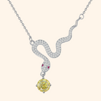 S925 Sterling Silver Plated Snake Pendant Necklace with 1ct Black Moissanite