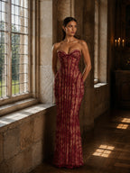 Women’s Black Elegant Lace Strapless Corset Maxi Dress
