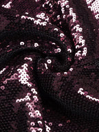 Women’s Burgundy Purple Glamorous Sequin Off-Shoulder Short Sleeve Mermaid Maxi Dress with Black Bow Detail