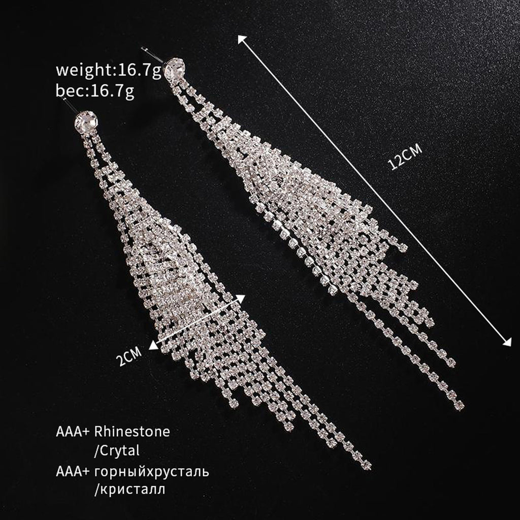 Women’s Silver-Tone Crystal Rhinestone Long Tassel Drop Earrings