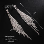Women’s Silver-Tone Crystal Rhinestone Long Tassel Drop Earrings