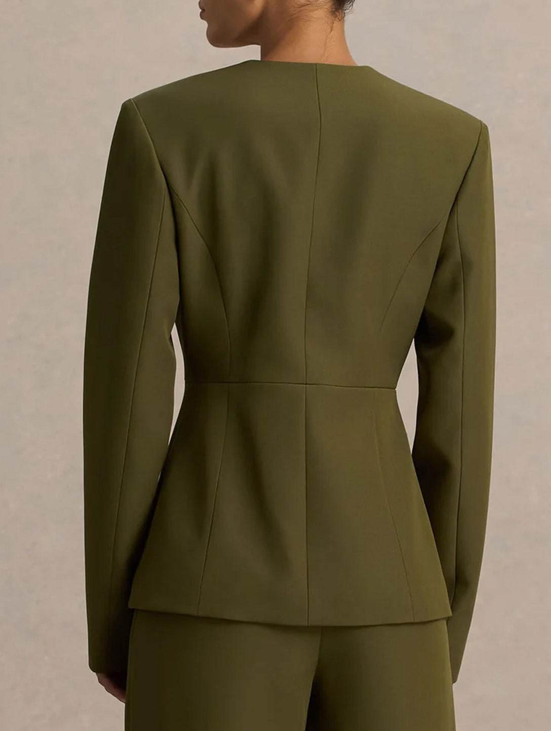 Women's Tailored Deep V-Neck Long Sleeve Blazer and Wide-Leg Pants Set with Three-Button Detail