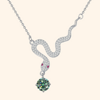 S925 Sterling Silver Plated Snake Pendant Necklace with 1ct Black Moissanite
