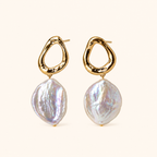 Gold Organic Loop and Freshwater Pearl Drop Earrings
