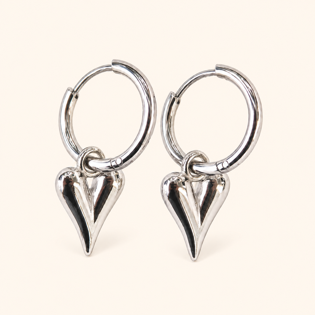 Heart Charm Huggie Hoop Earrings – Gold & Silver