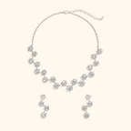 Women’s Silver Crystal Interlaced Floral Necklace & Drop Earrings Set
