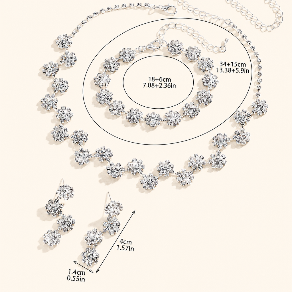 Women’s Silver Crystal Interlaced Floral Necklace & Drop Earrings Set