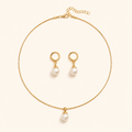Women’s Dainty Pearl Drop Necklace & Hoop Earring Set